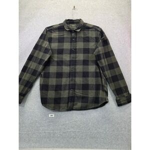 Zudio Mens Buffalo Plaid Flannel Shirt Olive Green Black Cotton Button Down L